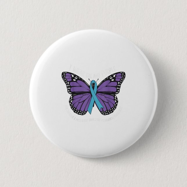 Ich trage Aquamarines und Lila Selbstmordbewusstse Button (Vorderseite)