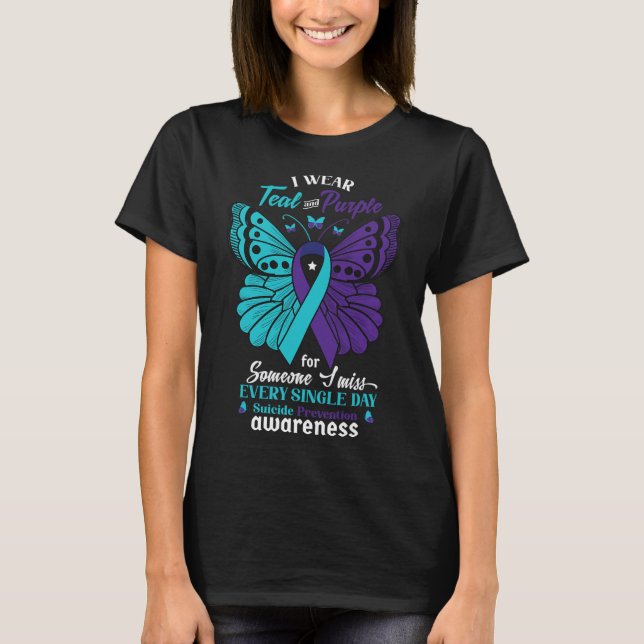 Ich trage Aquamarines und Lila Selbstmordbewusstse T-Shirt (Vorderseite)