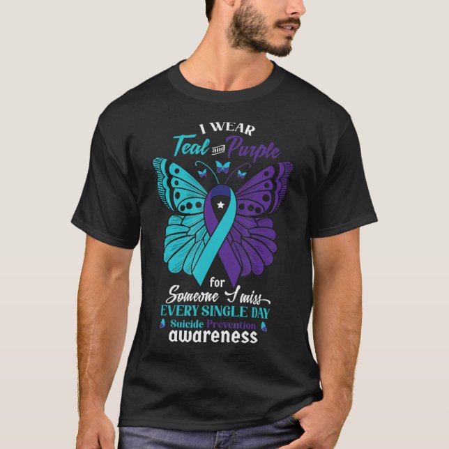 Ich trage Aquamarines und Lila Selbstmordbewusstse T-Shirt (Vorderseite)