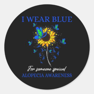 Ich trage Blau für Alopezie Awareness Sonnenblume Runder Aufkleber