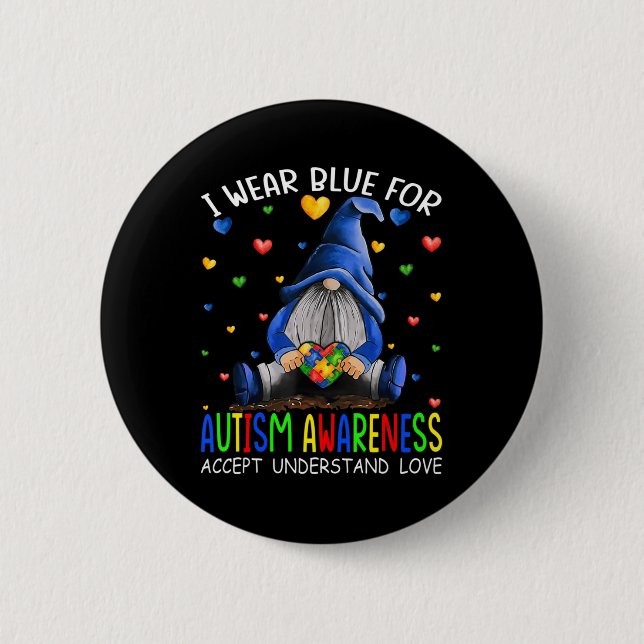 Ich trage Blau für Autismus Bewusstsein akzeptiere Button (Vorderseite)