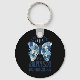 Ich trage Blau für Autismus Bewusstsein Blue Puzzl Schlüsselanhänger