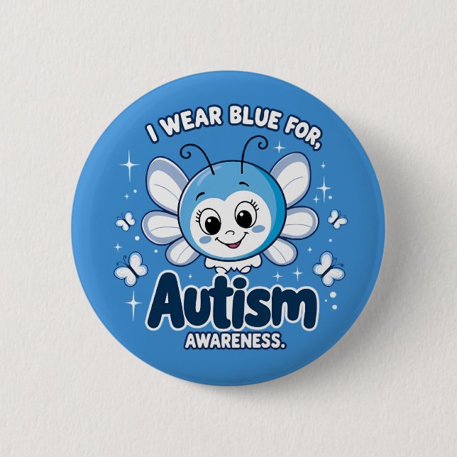 Ich trage blau für Autismus-Bewusstsein Button (Vorderseite)