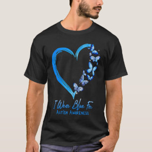 Ich trage Blau für Autismus Bewusstsein Herz Schme T-Shirt