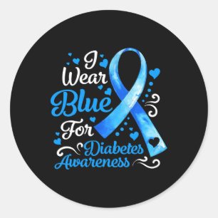 Ich trage Blau für Diabetes Awareness Blue Ribbon Runder Aufkleber