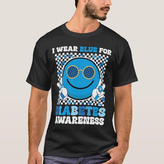 Ich trage Blau für Diabetes-Bewusstsein T1D-Lächel T-Shirt (Vorderseite)