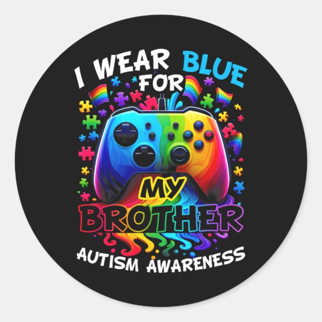 Ich trage Blau für mein Bruder Autismus Awareness  Runder Aufkleber (Vorderseite)