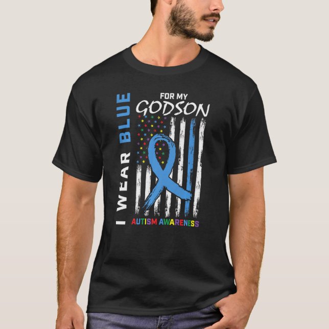 Ich trage Blau für mein Godson Autismus Bewusstsei T-Shirt (Vorderseite)