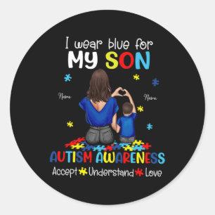 Ich trage Blau für mein Sohn Autismus Bewusstsein  Runder Aufkleber