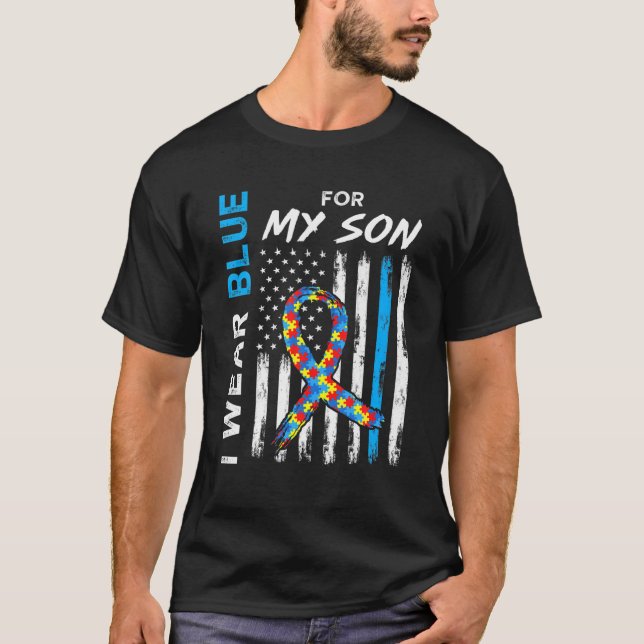 Ich trage Blau für mein sonnamerikanisches Flag-Ri T-Shirt (Vorderseite)