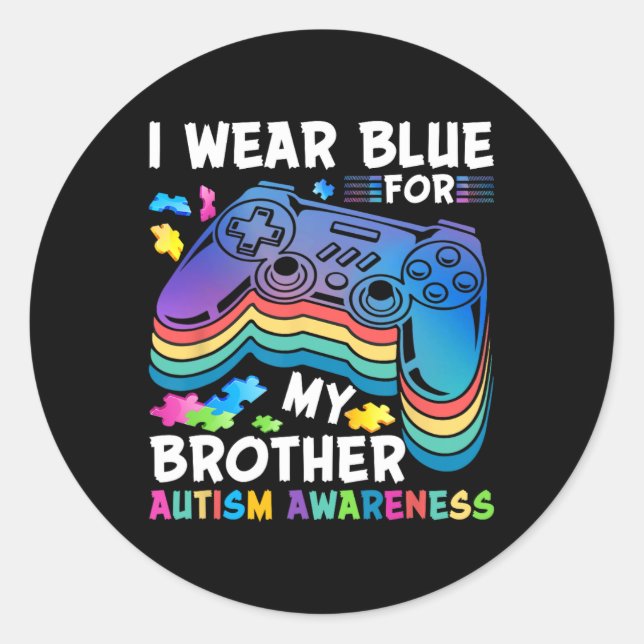 Ich trage Blau für meine Bruderautismus Awareness  Runder Aufkleber (Vorderseite)