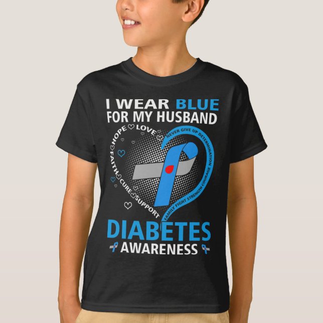 Ich trage Blau für meine Husband Hope Liebe Diabet T-Shirt (Vorderseite)