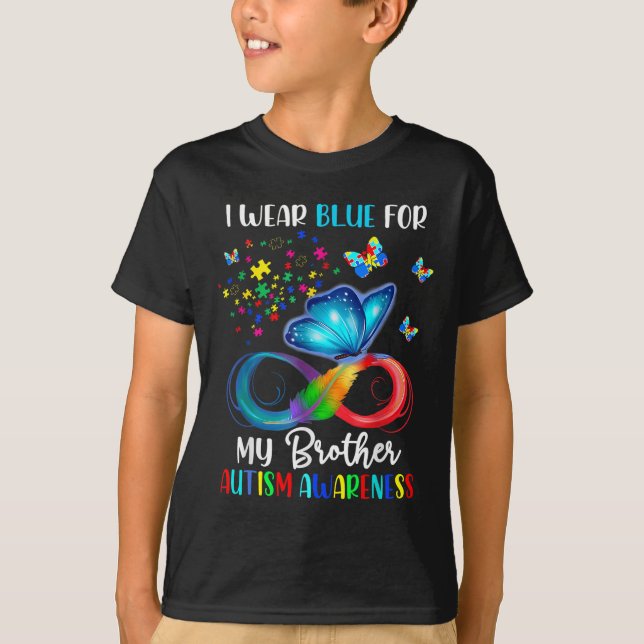 Ich trage Blau für meinen Bruder Autismus Puzzle B T-Shirt (Vorderseite)