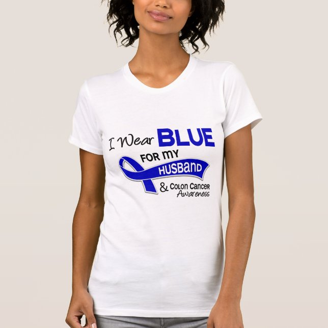 Ich trage Blau für meinen Darmkrebs des Ehemann-42 T-Shirt (Vorderseite)