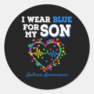 Ich trage Blau für meinen Sohn Autismus Bewusstsei Runder Aufkleber