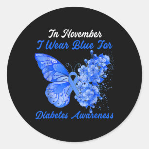 Ich trage Blauer für Diabetes-Awareness Blue Ribbo Runder Aufkleber