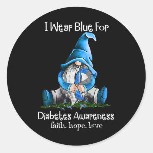 Ich trage Blauer für Diabetes Awareness Gnome Runder Aufkleber
