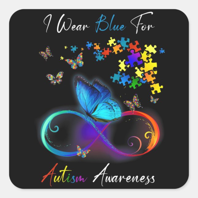 Ich trage Blue for Autismus Awareness Shirt Puzzle Quadratischer Aufkleber (Vorderseite)