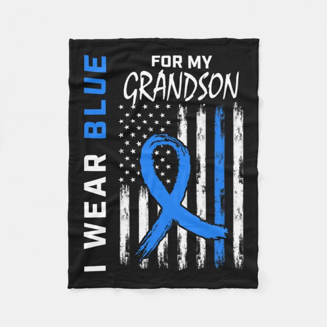 Ich trage Blue für Grandson Diabetes Awareness Fla Fleecedecke (Vorderseite)