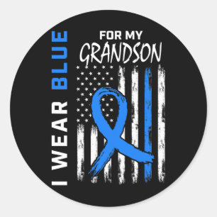 Ich trage Blue für Grandson Diabetes Awareness Fla Runder Aufkleber