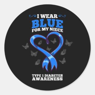 Ich trage Blue für meine Nichte T1D Typ 1 Diabetes Runder Aufkleber