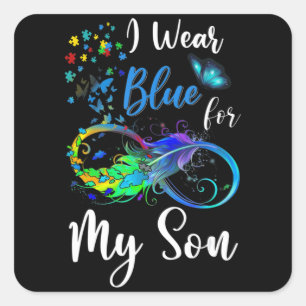 Ich trage Blue für meinen Sohn Autismus Awareness Quadratischer Aufkleber