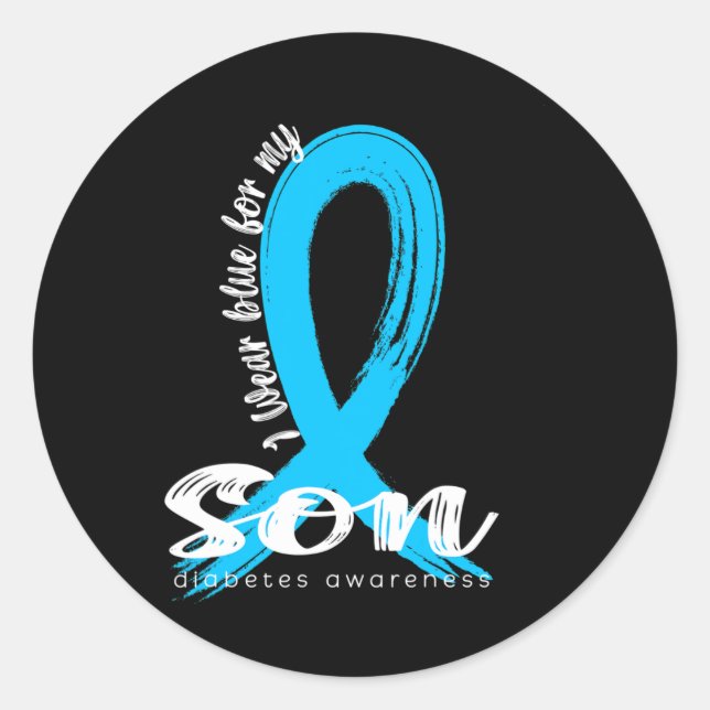 Ich trage Blue für meinen Sohn Diabetes Awareness  Runder Aufkleber (Vorderseite)
