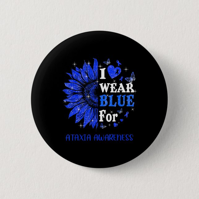 Ich trage Blue Twinkle Herz Sonnenblume Ataxien Aw Button (Vorderseite)