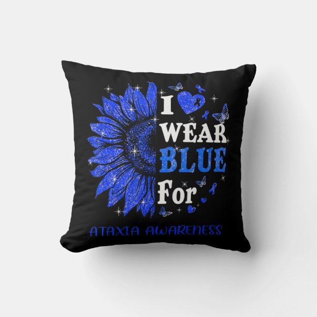 Ich trage Blue Twinkle Herz Sonnenblume Ataxien Aw Kissen (Vorderseite)