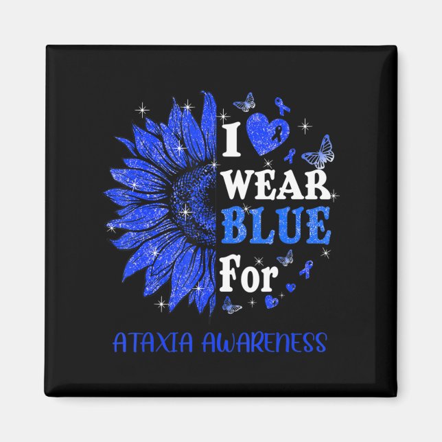 Ich trage Blue Twinkle Herz Sonnenblume Ataxien Aw Magnet (Vorne)