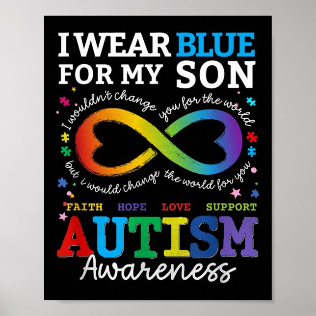 Ich trage Blues für meinen Sohn Autismus Bewusstse Poster (Vorne)