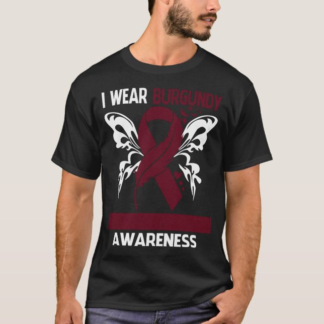 Ich trage Burgund für das AMYLOIDOSIS-Bewusstsein T-Shirt (Vorderseite)