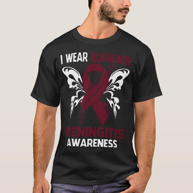 Ich trage Burgund für MENINGITIS-Bewusstsein T-Shirt (Vorderseite)