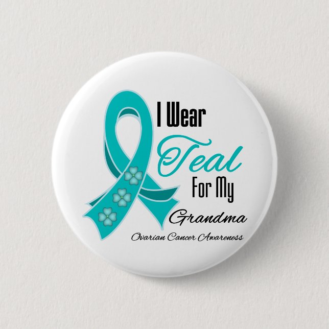 Ich trage ein Aquamarines Ribbon-Ovarialkarzinom-O Button (Vorderseite)
