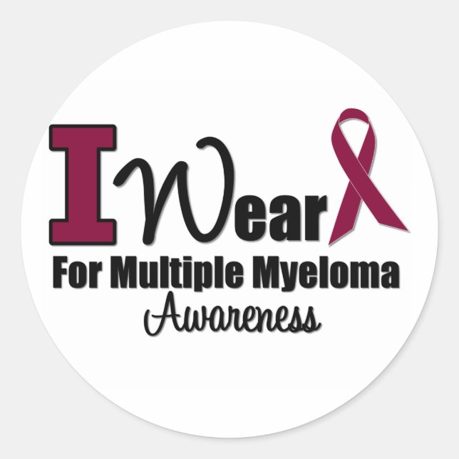 Ich trage ein Burgundy-Ribbon-Multiples Myelom-Bew Runder Aufkleber (Vorderseite)