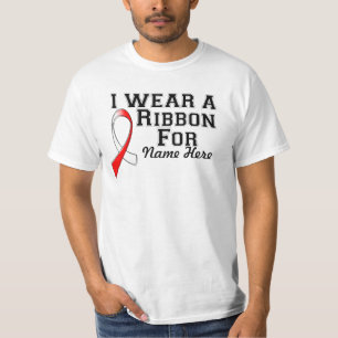 Ich trage ein rotes und weißes Band T-Shirt