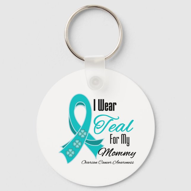 Ich trage eine Aquamarine Ribbon-Ovarialkarzinom-M Schlüsselanhänger (Vorderseite)