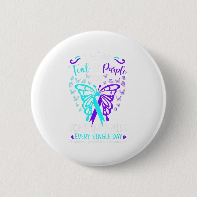 Ich trage einen Aquamarinen und Lila Selbstmordged Button (Vorderseite)