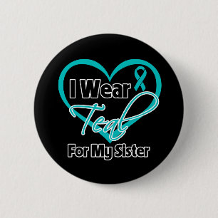 Ich trage für meine Schwester Aquamarine Herzflas Button