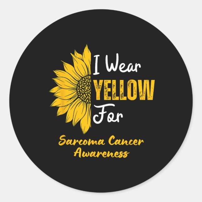 Ich trage Gelb für Sarcoma Cancer Awareness Sunflo Runder Aufkleber (Vorderseite)