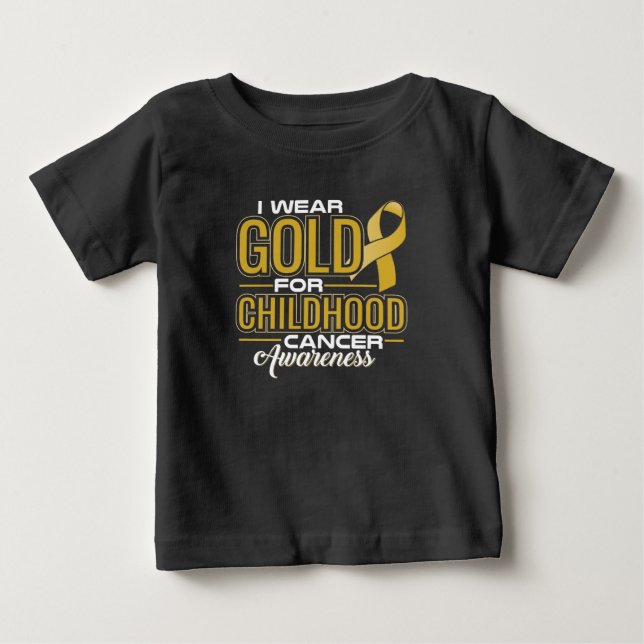 ICH TRAGE GOLD FÜR KINDHEITS-KREBS-BEWUSSTSEIN BABY T-SHIRT (Vorderseite)
