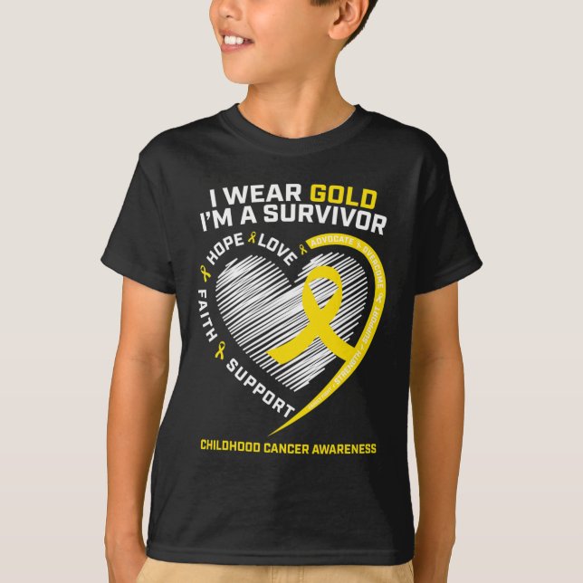 Ich trage Gold Ich bin ein Überlebender Kinder Kin T-Shirt (Vorderseite)