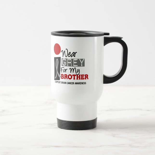 Ich trage Grau für meinen Bruder 9 HIRNTUMOR Reisebecher (Rechts)