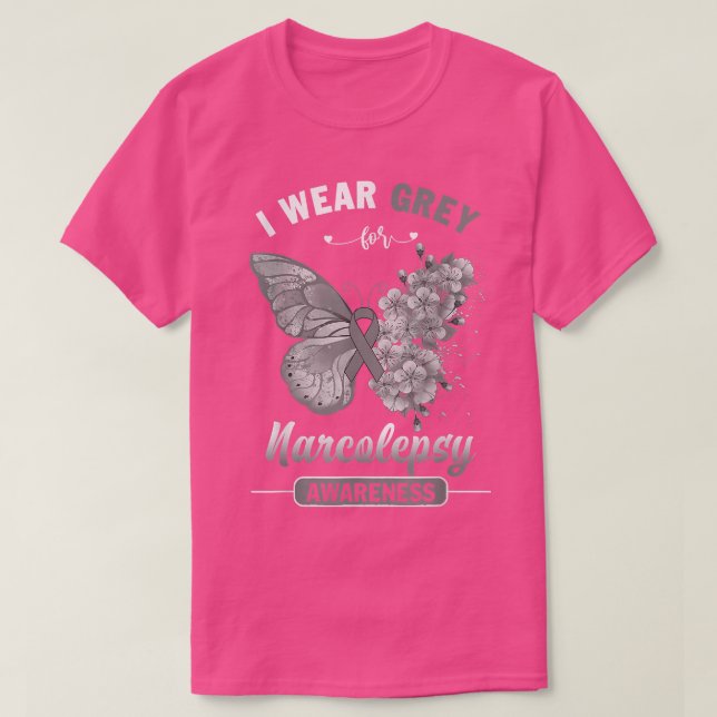 Ich trage Grau für Narkolepsie, die Schmetterlings T-Shirt (Design vorne)