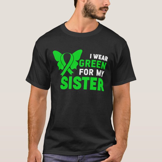 Ich trage Green Ribbon Sister Zwarfism Awareness L T-Shirt (Vorderseite)