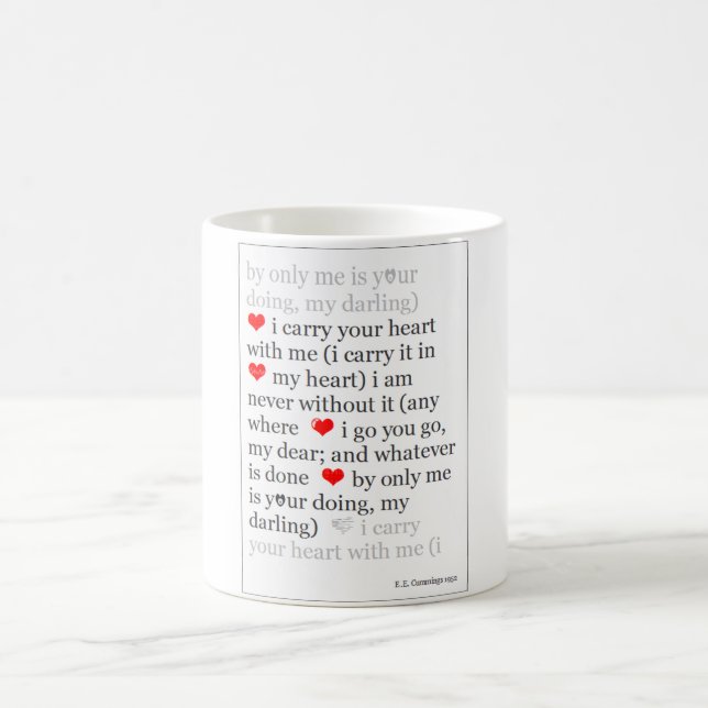 Ich trage Ihr Herz mit mir, berühmtes romantisches Kaffeetasse (Mittel)