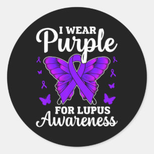 Ich trage Lila für den Lupus-Schmetterling Runder Aufkleber