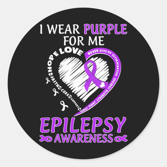 Ich trage Lila für Epilepsie Awareness Lila Rib Runder Aufkleber (Vorderseite)