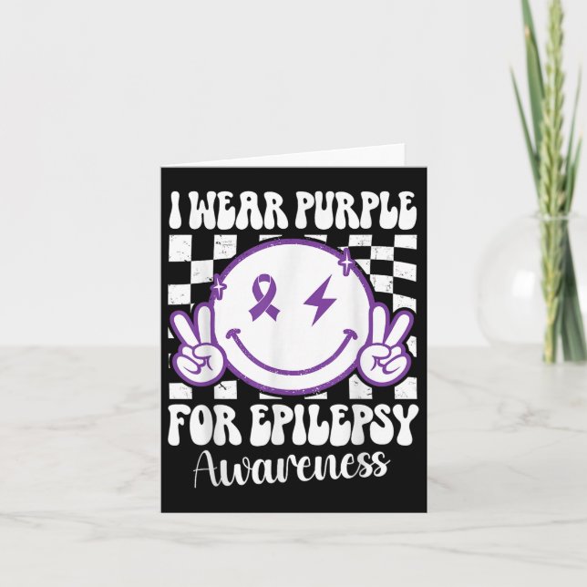 Ich trage Lila für Epilepsie Awareness Smile Face Karte (Vorderseite)