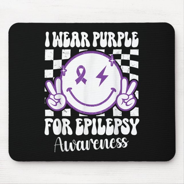 Ich trage Lila für Epilepsie Awareness Smile Face Mousepad (Vorne)